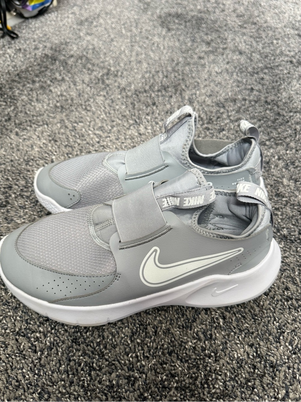 Nike Kids Grey & White Slip-On Sneakers with Hook Strap